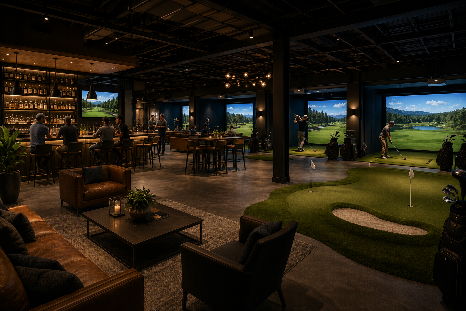Full venue with bar, lounge and putting green